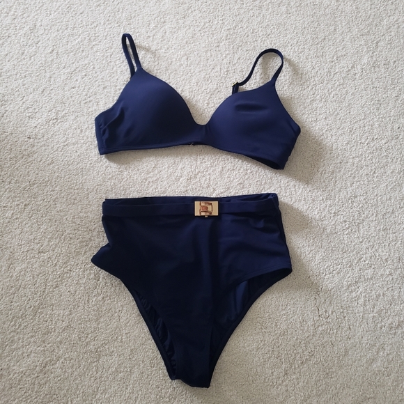 SOLD Tory Burch T-Belt High Waisted 2-piece Bikini Navy szS - Picture 2 of 16